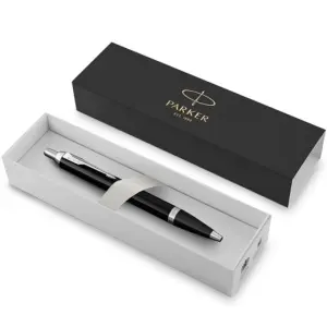Parker Bolígrafo IM Negro Con Acabado En Cromo, Punta Media, Tinta Azul