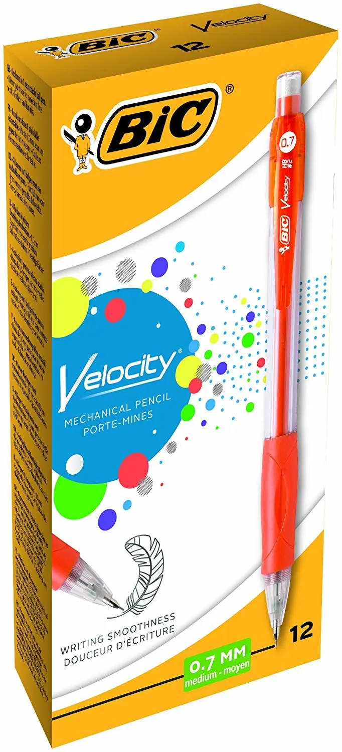 Bic Velocity Portaminas 0.7mm HB con Goma y Zona Grip, Cuerpo de Colores Surtidos