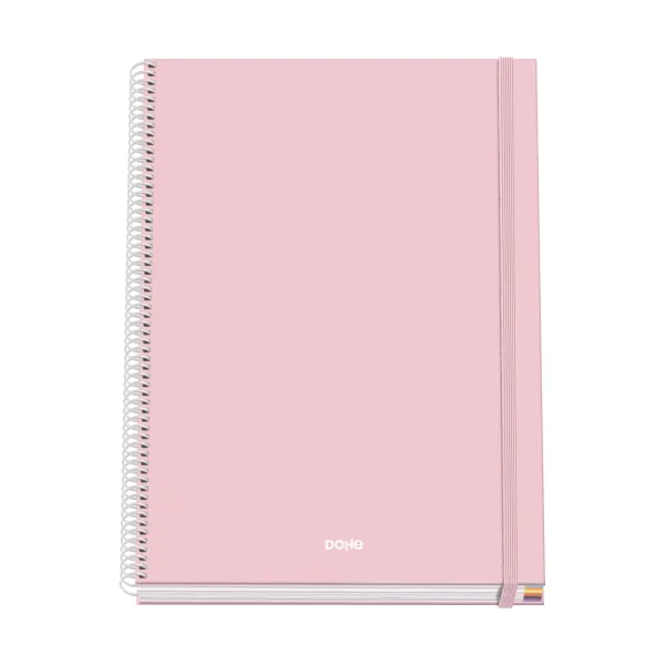Dohe Serenity Cuaderno Espiral A4 100 Hojas Microperforadas Cuadricula 5Mm - Tapa Dura Carton Forrado - Cierre De Goma - Bandas De Color - Color Rosa