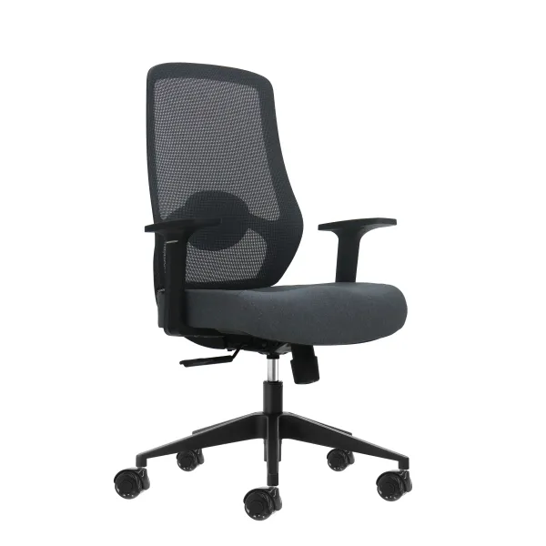 Oqonos Cherg 002 Silla De Oficina Ergonomica Con Soporte Lumbar Ajustable En Altura Y Profundidad, Respaldo De Malla Transpirable, Reposabrazos Fijos, Asiento Ergonomico Moldeado Y Ruedas De Silicona - Gris Con Estructura Negra