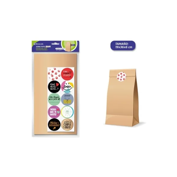 Bismark Pack De 10 Sobres Papel Kraft 50Grs Con 10 Pegatinas Para Cierre - Medidas 19X36X6Cm - Ideal Para Regalos - Color Marron Kraft
