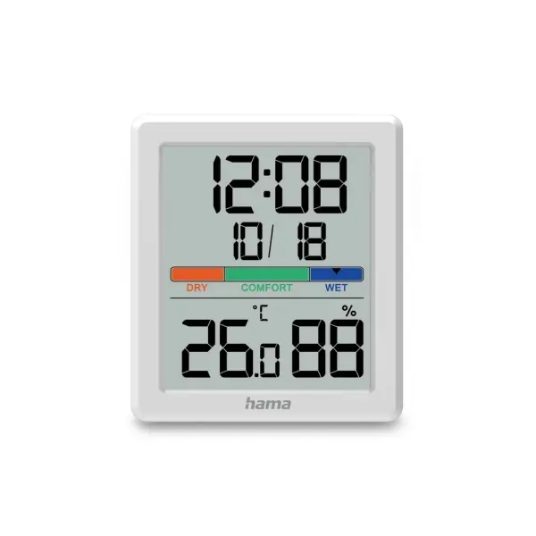 Hama Medidor de Temperatura y Humedad Interior con Pantalla Digital y Reloj - 8.5x1.8x9.5cm - Color Blanco