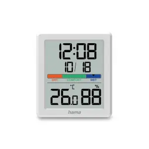 Hama Medidor de Temperatura y Humedad Interior con Pantalla Digital y Reloj - 8.5x1.8x9.5cm - Color Blanco