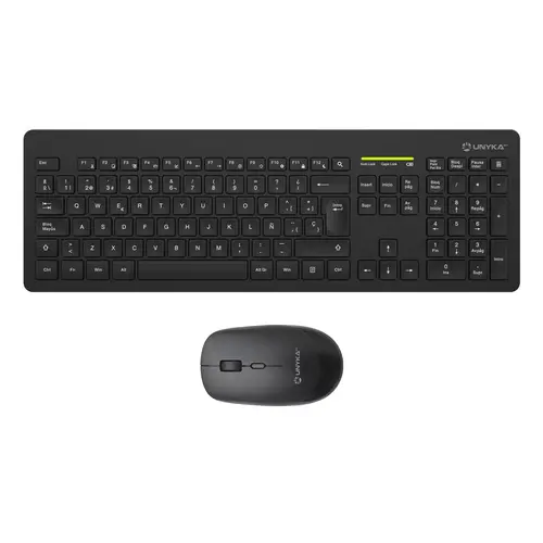 UNYKAch MK212 Pro Slim Teclado Inalámbrico 108 Teclas Membrana + Ratón 1600dpi Ambidiestro Negro