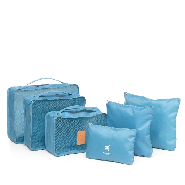 Innovagoods Luggan Pack De 6 Bolsas Organizadoras Para Maletas - Resistente Al Agua - Cremallera - Varios Formatos - Color Azul