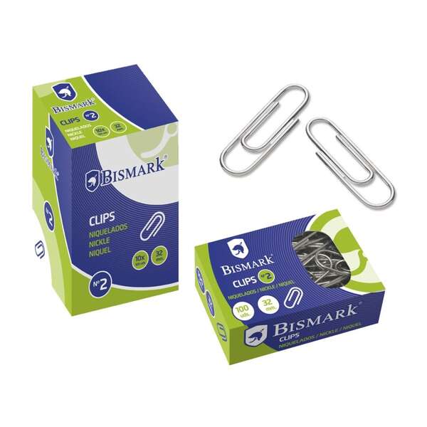 Bismark Pack De 100 Clips Nº2 32Mm - Niquelados