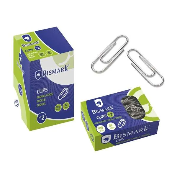 Bismark Clips Niquelados Nº2 32mm - Caja de 100 Unidades