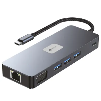 Leotec Adaptador 11 En 1 Plus Usb-C A 1Xdisplayport, 1Xhdmi, 1Xvga, 1Xrj45, 3Xusb-A 3.2, 1Xusb-C Pd, 1Xtf+1Xsd, 1X Audio - Color Gris