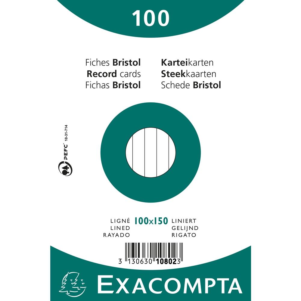 Exacompta Paquete 100 Fichas Cartulina Bristol Retractil Linea Horizontal Sin Taladro 100X150Mm Blanco