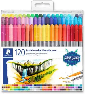 Staedtler 3200 Pack de 120 Rotuladores Doble Punta Colores Surtidos Resistente a la Presión
