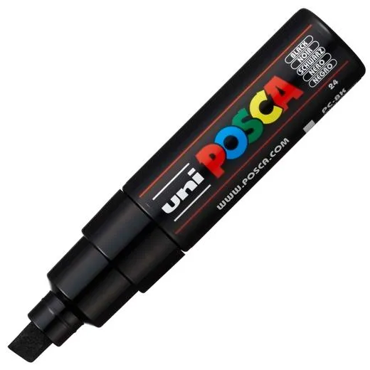 Posca PC-8K Marcador de Pintura 8mm Punta Biselada Tinta Acrílica Color Negro