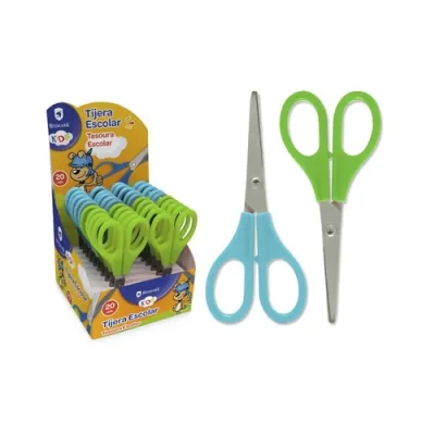 Bismark Kids Tijera Escolar 13Cm - Mangos En Plastico - Punta Roma - Colores Azul Y Verde