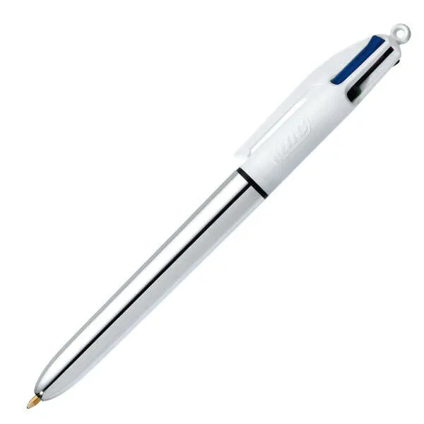 Bic Bolígrafo 4 Colores Shine Silver Cuerpo Blanco/Plateado Caja 12 Unidades