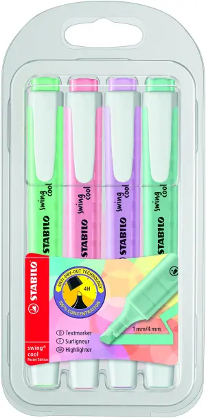 Stabilo Marcador Fluorescente Swing Cool Pastel Surtido Blíster 4 Unidades