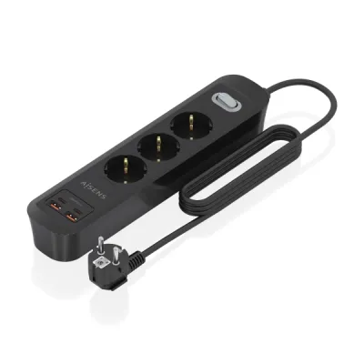 Aisens Regleta 3 Tomas Schuko con 2xUSB-C, 2xUSB-A, 1.4m, Interruptor LED, Power Delivery, Qualcomm 3.0, Negro