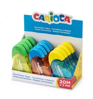 Carioca Expositor de 12 Correctores de Cinta 20m x 5mm Reescribible Color Varios