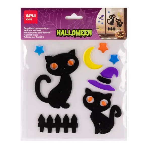 Apli Kids Pack de 10 Pegatinas Jelly de Halloween - Gatos Negros Reposicionables