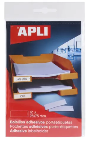Apli Bolsillos Adhesivos Portaetiquetas 25X75mm Bolsa de 12 Transparentes
