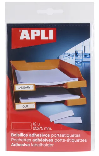 Apli Bolsillos Adhesivos Portaetiquetas 25X75mm Bolsa de 12 Transparentes