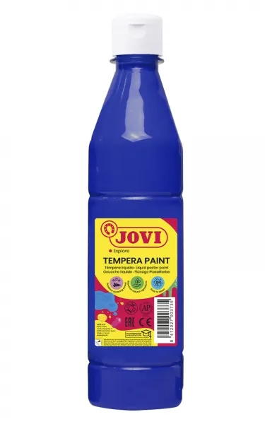 Jovi Tempera Paint Tempera Liquida 500Ml - Base Agua - Lista Para Usar - Alto Poder Cubriente - Secado Rapido - Excelente Fluidez - Adherencia En Multiples Superficies - Color Azul Oscuro