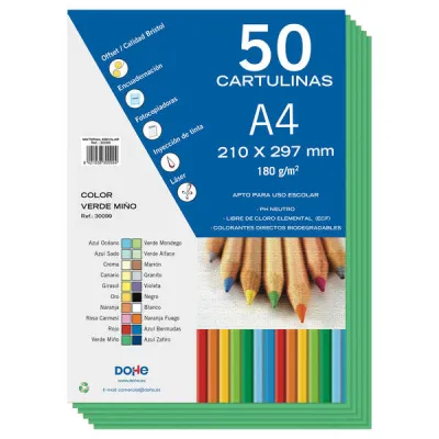 Dohe Pack de 50 Cartulinas A4 180g/m2 PH Neutro Color Verde Miño
