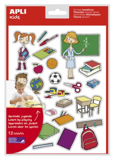 Apli Gomets Temáticos Escuela - 312 Unidades - Adhesivo Removible - Ilustraciones Educativas