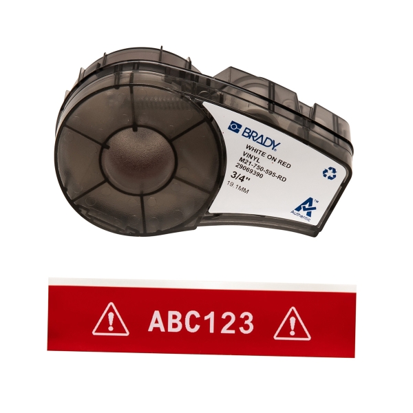 Brady M21-750-595-Rd Cinta De Etiquetas Original Vinilo - Texto Blanco Sobre Fondo Rojo - Ancho 19,1Mm X 6,40M