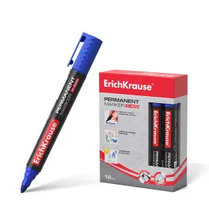 ErichKrause Marcador Permanente P-400 Punta Bala Color Azul Resistente a Múltiples Superficies