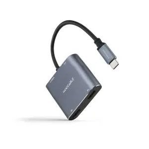 Nanocable Conversor USB-C a 2x HDMI, 1x USB 2.0 y 1x USB-C PD, 15cm, Gris