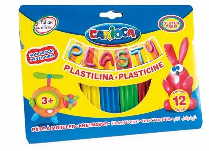 Carioca Plasty Pack de 12 Plastilinas Surtidas - Facil de Usar - No Se Seca - Reutilizable - Colores Brillantes y Mezclables - Libre de Gluten - Color Varios