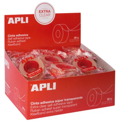 Apli Cinta Adhesiva Extra Clear 19Mm X 33M - Resistente Al Agua Y A La Intemperie - Facil De Cortar Con Las Manos - Transparente Transparente