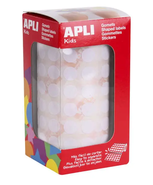 Apli Rollo de 5.192 Gomets Redondos Ø 10.5mm Adhesivo Permanente Color Blanco