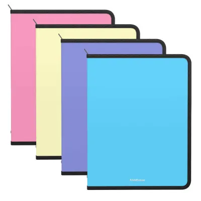 ErichKrause Pack de 4 Carpetas con Cremallera A4 en Colores Pastel Surtidos