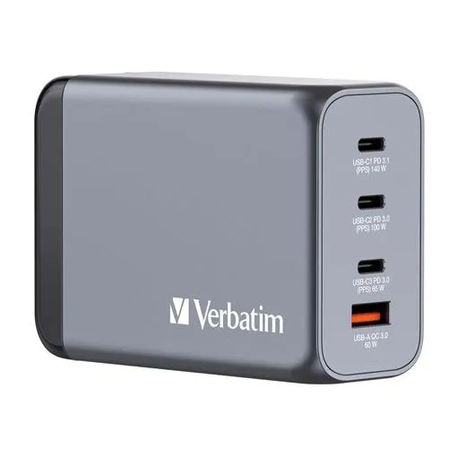 Verbatim Gnc-240 Cargador Pared Gan 240W Usb-A 3.0 Y 3Xusb-C 3.0