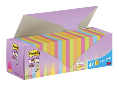 Post-it Super Sticky Pack de 24 Blocs de 90 Notas Adhesivas Reposicionables 76x76mm Colores Surtidos