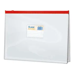Dohe Bolsa Zipper Folio Apaisado PVC Transparente 150 Micras Color Rojo