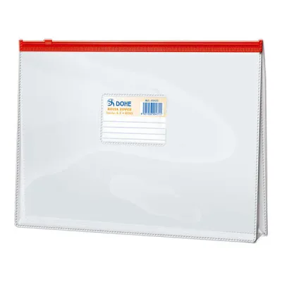Dohe Bolsa Zipper Folio Apaisado PVC Transparente 150 Micras Color Rojo