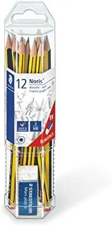 Staedtler Noris 120 Pack de 12 Lápices de Grafito Hexagonales HB 2mm con Goma de Borrar