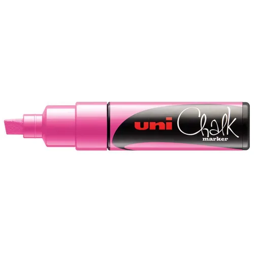 Uni-ball PWE-8K Marcador de Tiza Líquida Rosa - Punta Biselada 8mm, Borrado en Húmedo, Resistente a la Lluvia