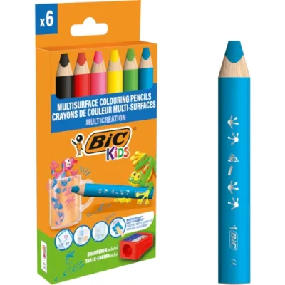 Bic Kids Pack de 6 Lápices de Colores Triangulares con Sacapuntas - Minas Borrables