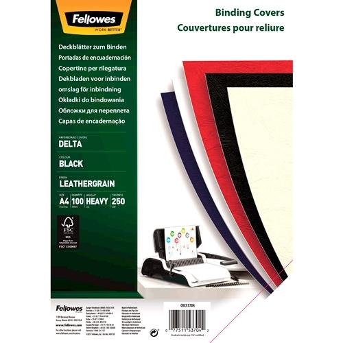 Fellowes Tapas Encuadernación A4 Cartón 250Gr Símil Piel Delta Cuero Fsc Negro Pack 100 Ud