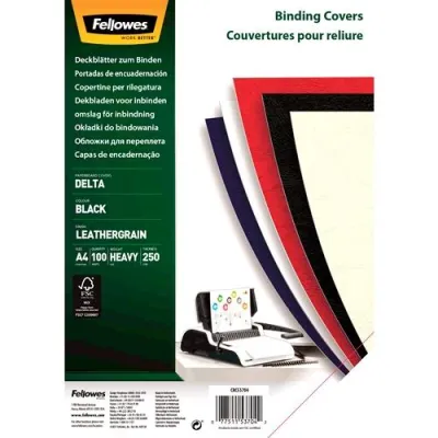 Fellowes Tapas Encuadernación A4 Cartón 250gr Simil Piel Delta Cuero Negro Pack 100 Ud