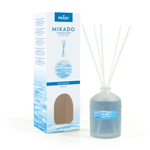 Prady Ambientador Mikado Oceano - Frasco De Cristal 100 Ml Y Varitas Difusoras