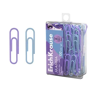 ErichKrause Pack de 100 Clips Recubiertos 28mm en Colores Surtidos con Caja de Plástico