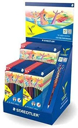 Staedtler Noris Colour 185 Expositor Con 20 Estuches De 12 Lapices De Colores + 5 Estuches De 24 Lapices De Colores - Diseño Hexagonal - Colores Surtidos