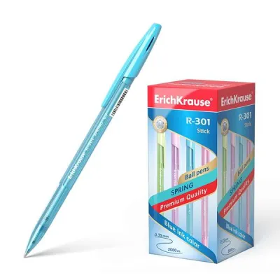 ErichKrause R-301 Bolígrafo de Resorte 0.7mm Cuerpo Translucido Tinta Azul Secado Rápido