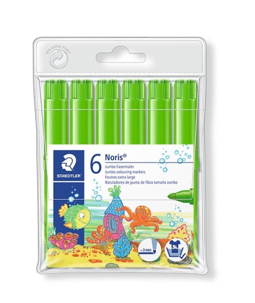 Staedtler Noris Jumbo 340 Pack De 6 Rotuladores Jumbo - Punta De Fibra - Trazo 3Mm - Tapa Ventilada - Color Verde Claro