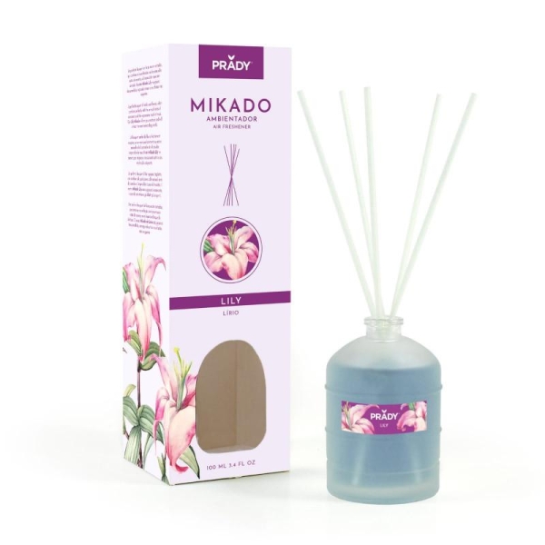 Prady Ambientador Mikado Lily - Frasco De Cristal 100 Ml Y Varitas Difusoras