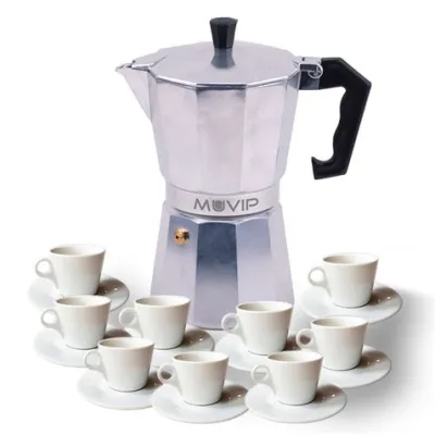 Muvip Cafetera de Aluminio 9 Tazas con Mango Ergonómico y Antiadherente