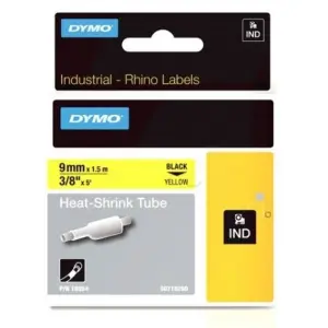 Dymo Tubo Termorretractil Cinta ID1-9 Negro Sobre Amarillo 9mm x 1.5m Rotuladora Rhino